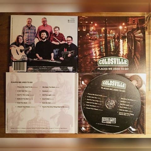 Coldsville Digipak 22 CD case and disc for "Places We Used To Go" by Coldsville, featuring band photos, tracklist, and cover art with a rainy city street scene—expertly crafted through professional CD duplication for artists.