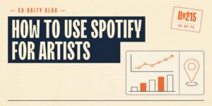 CD cover printing 40 Title reads “How to Use Spotify for Artists” with a chart and map graphic; orange stamp shows “No. 275” and date “26-09-26.”.